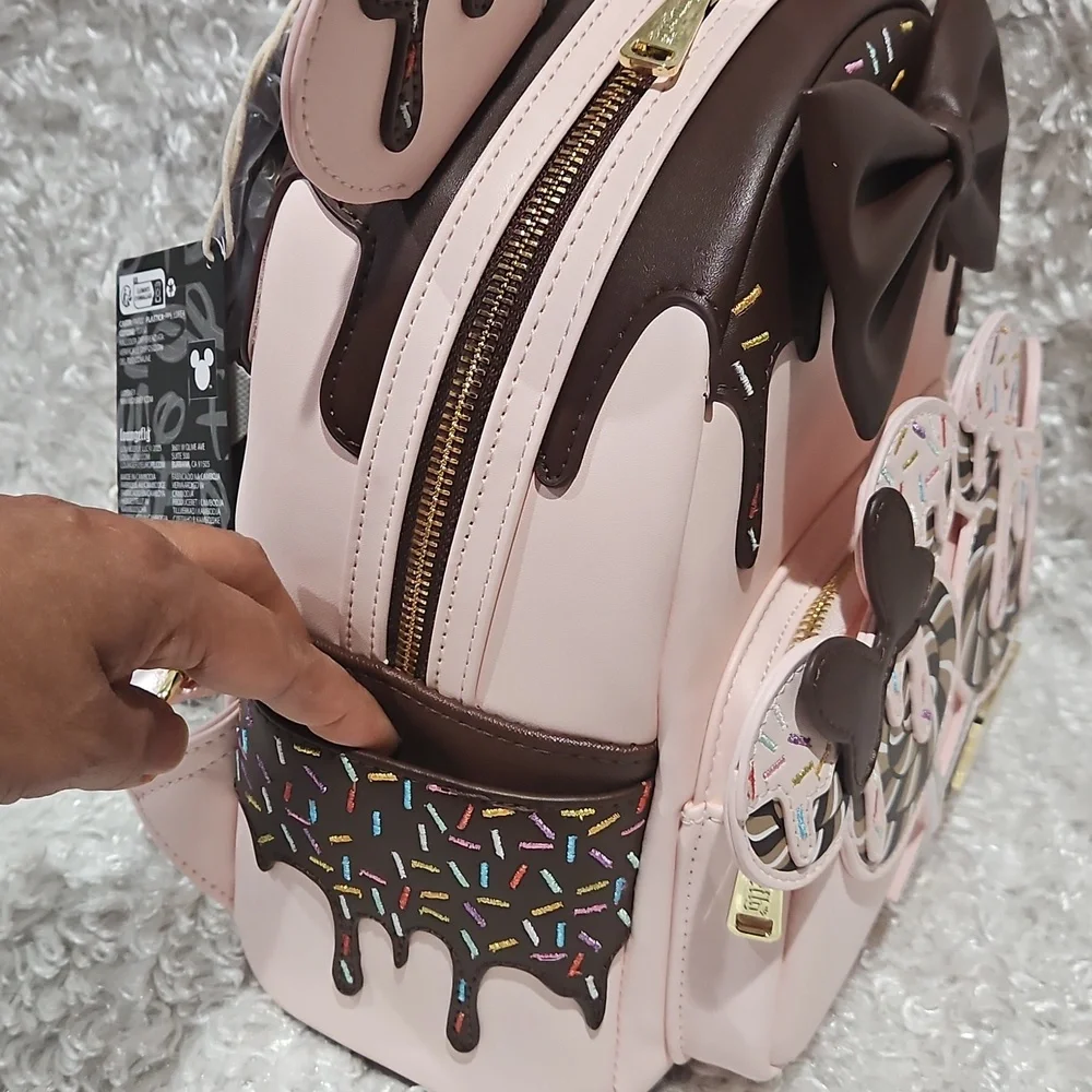 NWT Loungefly Minnie Mouse Chocolate Sprinkle Lolliipop Ears mini backpack - Picture 6 of 12